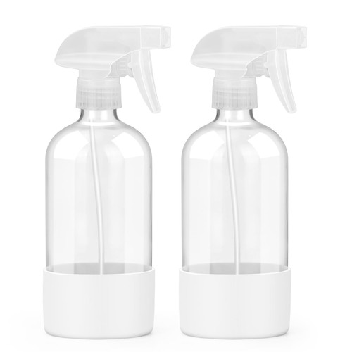 Glass Spray Bottles - 2 Pack 16 oz Clear Spray Bottles with Silicone Sleeve