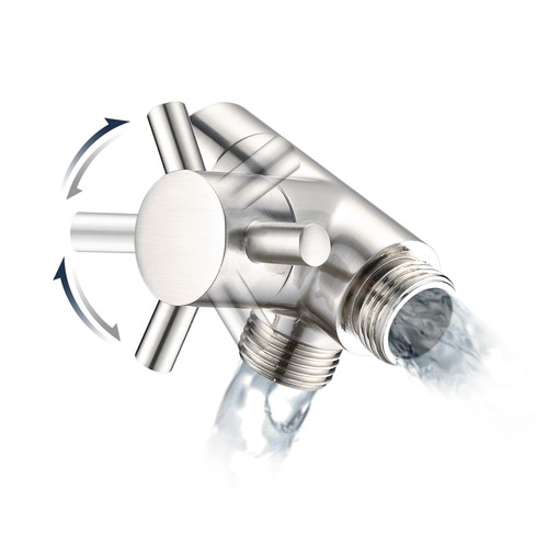 PDPBath Brass 3 Way Shower Arm Diverter Valve for Handheld Shower Head and Fixed Shower Head, G1/2 Universal Connection - Brushed Nickel