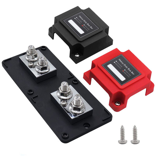 Hptmesx 600A Power Distribution Block Bus Bar Pair with Cover Marine Bus Bar, Automotive, and Solar Wiring 4x3/8 M10 Studs Heavy Duty Power