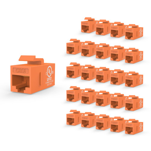 VCE UL Listed CAT6 Keystone Coupler PoE, Orange, 25-Pack