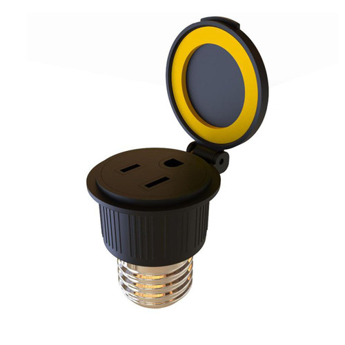 YCSSSD E26/E27 Waterproof Light Bulb to Socket Adapter, 3 Prong Light Socket to Plug Adapter, Flip Top Polarized Light Bulb Outlet Socket Adapter, Plug-in Light Socket Converter 2 Pack Black