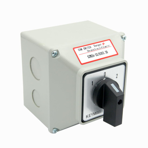 KEYMOO 32A Rotary Changeover Switch With Exterior Box, 3 Position 3 Phase 12 Terminals, 2-Way 3NO 3NC Universal Selector, Cam Switch Box IP65, CE (30 Amp.)