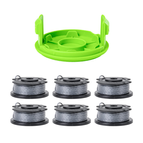 Greenworks 0.065" Single Line Auto-Feed String Trimmer Spools (6-Pack) + Replacement Spool Cover