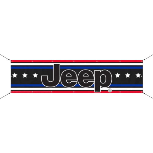 Jeep RWB Stripes with Stars Heavy Duty Digitally Printed Vinyl Banner With premium brass grommets and welded edges. Perfect Flag for garage/barn walls, hanging from the rafters, man cave (Black (12" X
