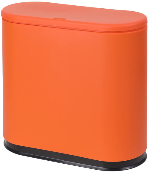 Sooyee 10 Liter Rectangular Plastic Trash Can Wastebasket with Press Type Lid,2.4 Gallon Garbage Container Bin for Bathroom,Powder Room,Bedroom,Kitchen,Craft Room,Office,Orange