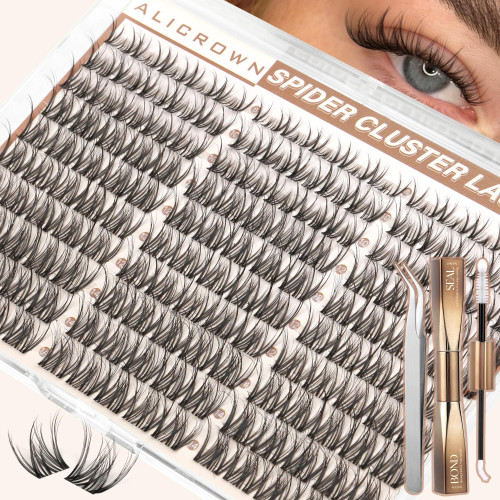 Spider Lash Clusters Kit Wispy Eyelash Clusters Breeze Kim K Cluster Eyelash Extensions Kit D Curly Natural Lash Extension Kit 8-14MM Short Daily Individual Lashes Kit with Lash Bond and Seal