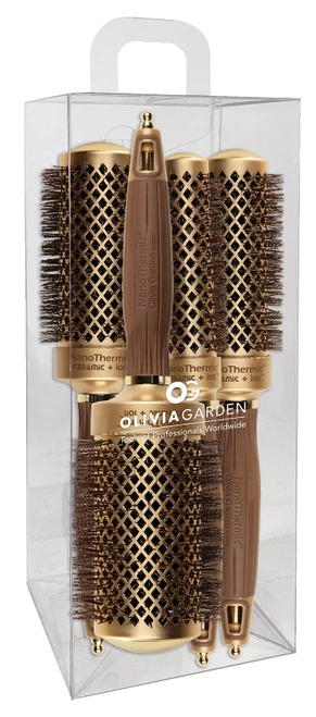 Olivia Garden NanoThermic Ceramic + Ion Round Thermal Hair Brush - Not Electrical - Professional Blowout Brush for Normal to Thick Hair, 85-39TF-P2QB 4 Piece