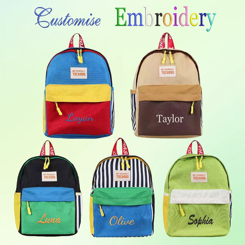 Embroidered Custom New Model, Dopamine Colour-Block Design, Cute Cartoon, Fashionable Backpack, Casual Backpack