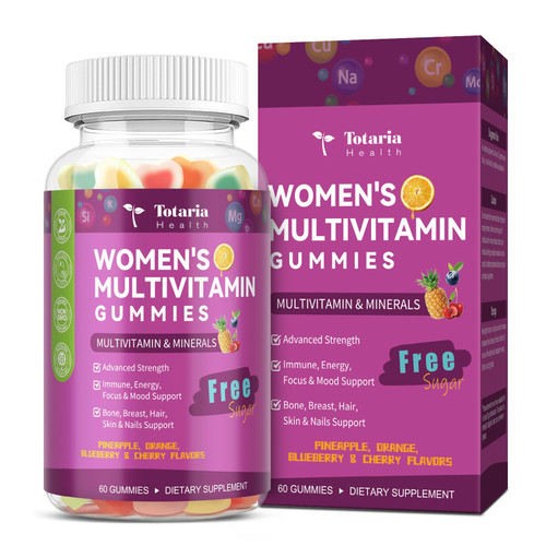 Totaria Sugar Free Multivitamin Gummies for Women 14+ w/Iron, Inositol, Folate, Biotin, Womens Daily Multivitamin Gummy w/Vitamin A, C, B, D3, K2, for Hair, Skin, Energy, Immune, Mixed Flavors