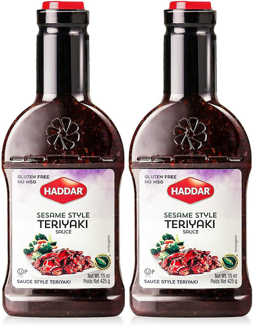 Haddar Sesame Style Sweet Teriyaki Sauce Marinade, 15oz (2 Pack) | No High Fructose Corn Syrup, Low Sodium, No MSG, Gluten Free, Soy Free | Great for Marinades & Dipping | Kosher (Including Passover)