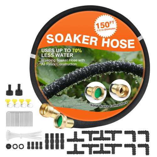 AIODE 1/2" 10 FT Round Soaker Hose for Garden Lawn Vegetable Tree Watering