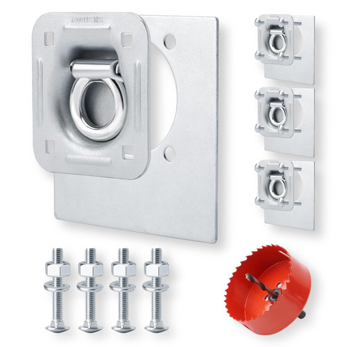 Recessed D-Ring Tie Down Anchor Kit 4-Pack, Heavy Duty 6,000 lb Capacity