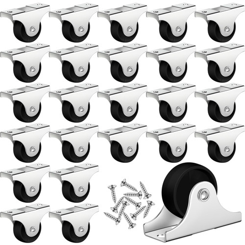 Maitys 24 Pcs Small Rigid Caster Wheels Metal Plate Screws,1 Inch,Black