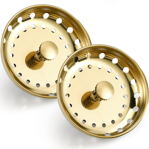Retisee 2 Pcs Kitchen Sink Strainer Stopper Drain Plug, Gold