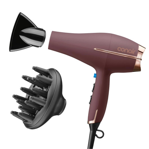 Conair Hair Dryer with Diffuser & Concentrator, 1875W AC Motor, Plum