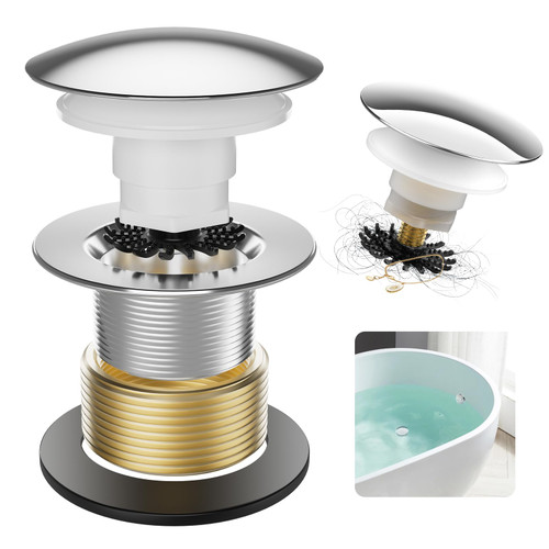Yaseingoo Universal Bathtub Drain Kit with Overflow & Hair Catcher, Chrome