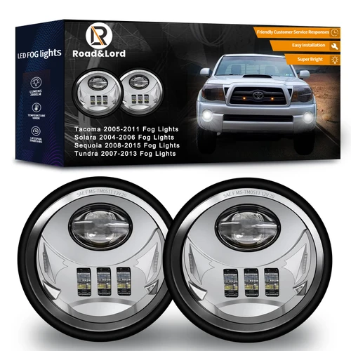 RoadandLord LED Fog Lights for Tacoma 2005-2011/ Tundra 2007-2013/ Solara 2004-2006/ Sequoia 2008-2015, Brighter Fog lights Driving Fog Lamp Fog Light Assembly - DOT Approved Assembly (Chrome)