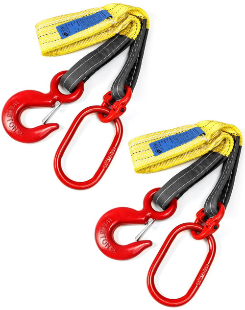 QWORK Lifting Slings Web Sling, 3.3 Ft Heavy Duty Single Leg Wire Rope, 6600lbs Polyester Lifting Sling with G80 Steel Hook, 2 Pack