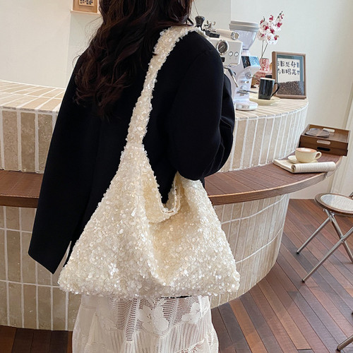 Women'S Sequined Tote Bag Medium-Soft Shoulder Tote Bag Large Capacity Tote Casual For Shopping Meeting Date
