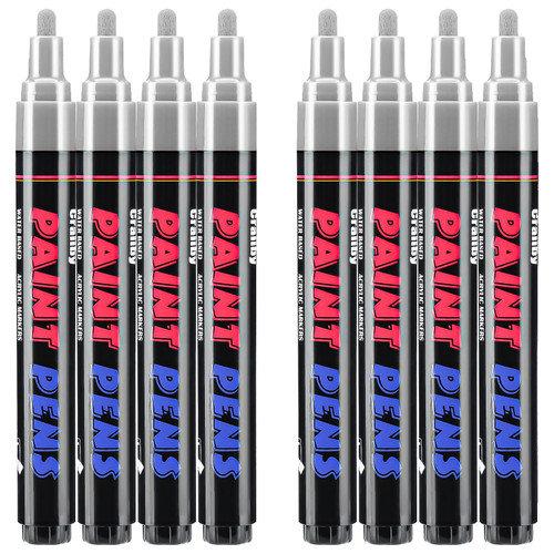 Craiiby Silver Paint Pens Paint Markers - 8 Pack Permanent Quick Dry Waterproof Marker Pens for Rocks Wood Fabric Plastic Canvas Glass Mugs Metal Tire Stone