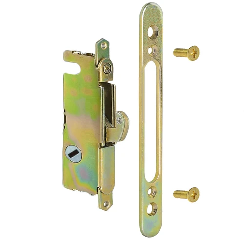 Sliding Glass Door Mortise Lock Replacement, 3-15/16" Screw Hole Spacing Patio Door Latch Replacement, 45 Degree Keyway Hook Lock for Vinyl Aluminum Sliding Doors, Includes Mounting Screws