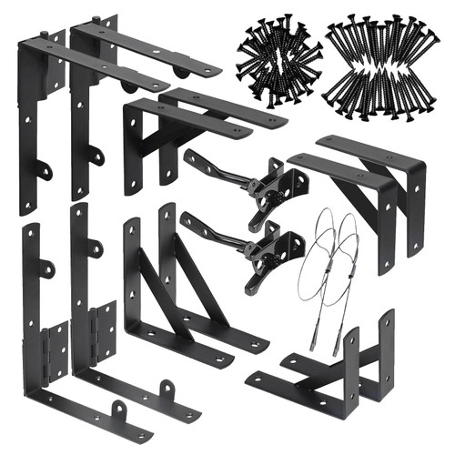 2 Sets Fence Gate Kit Gate Hardware with Gate Latch, Gate Corner Brace Brackets Heavy Duty Anti Sag Gate Frame Hardware Kit with Gate Hinges for Wooden Fences, Driveway Gates, Shed Doors, Corral Gates