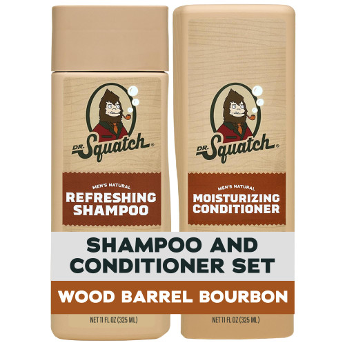 Dr. Squatch Men's Natural Shampoo and Conditioner Set – Sulfate & Paraben Free Natural Shampoo and Conditioner for Men – Scalp Nourishing Formula – Wood Barrel Bourbon (11 fl oz, 2-Pack)