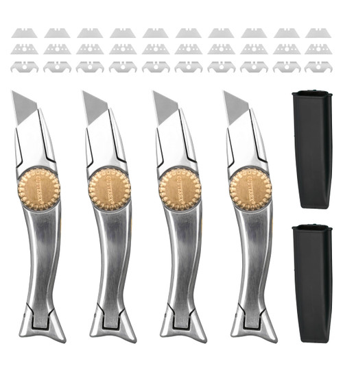 CUTTEREX Heavy Duty SharkKnife VinylKnife UtilityKnife Roofing Knife Delphin Dolphin Carpet Knife, 4pcs Knives & 30 Blades