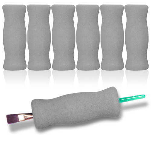 Soft Foam Pencil Grip for Kids and Adults, Open Slip Easy Insert Pen Paint Brush Holder for Right-Handed and Left-Handed Us (Grey), 6 Counts