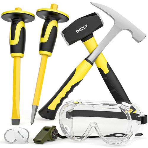 INCLY 7PCS Geology Rock Pick Equipment Kit, Rock Hammer and Chisel Set