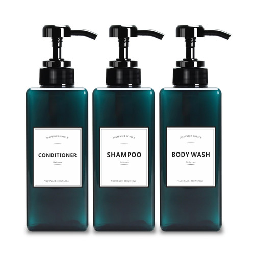 YACEYACE Large Shower Bottles with Pump, 22oz Set of 3 Shampoo Dispenser