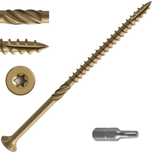 Wensilon #12 * 7" Extended Deck Screws, (44 pcs) 2 lbs.Lengthen Exterior Wood Screws, Rust Resistant epoxy Coated, Bronze, T30 Star Bit