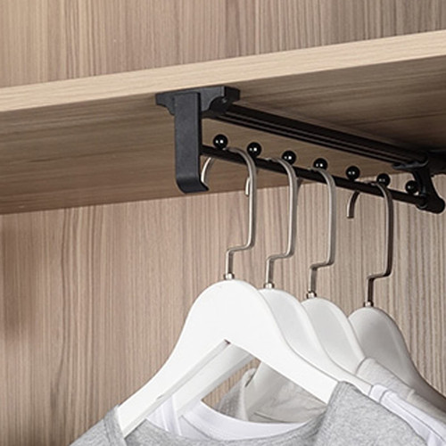 Top-mounted Heavy Duty Telescopic Closet Rod Retractable,Autuwintor Pull Out Clothes Hanger,Clothing Rod for Closet with Screws Black 16",1pcs