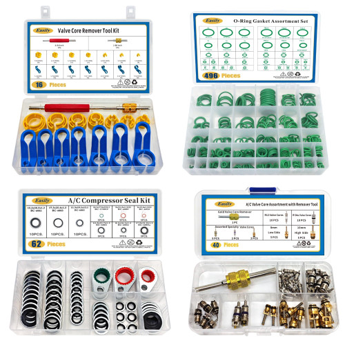 Easily 4 Set Car A/C Valve Core R134a Kit, 9 Sizes Gasket & 36 Sizes O-Ring Kit, AC Compressor Seal, Fuel Line Tool Set