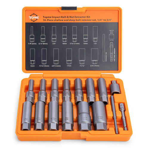 16 PCS Impact Bolt & Nut Remover Set, Deep Bolt Extractor Set