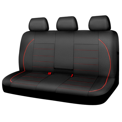 CAR PASS Leather Back Seat Cover,Piping Waterproof Bench Seat Cover, Rear Seat Cover Universal Fit for Cars Sedans SUVs Truck 95% Automotive Interior Backseat Car Covers (Rear,Black and Red)
