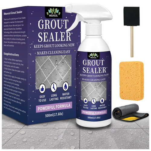 Meuvcol Grout Sealer,17.6 OZ Waterproof Grout Sealer for Shower, Floor, Kitchen - 100% Safe Tile Sealer Spray - Long Lasting Clear Grout Sealant for Stone, Bathroom, Marble - Indoor & Outdoor