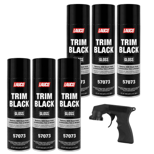 LAUCO Trim Black Gloss 13 oz. Automotive Spray Paint Can with Gun - Pack of 6 - Black Car Spray Paint with Gloss Finish - Designed for Plastic, Aluminum, Steel and Stainless Steel 57073