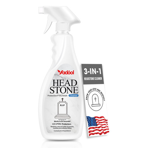 Headstone Cleaner for Graves & Memorials, Granite Cleaner, Removes Dirt & Plant Growth, Natural Luster to Restore & Guard Granite, Stone,Tile, Travertine, Concrete,Limestone,Slate,Marble 10.14 Fl Oz