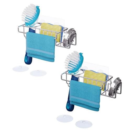 HapiRm Sink Caddy Sponge Holder - No Drill Sponge Caddy for Kitchen, Rustproof and Waterproof Kitchen Sink Organizer - Silver（2-Pack）