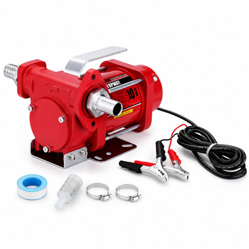 TOPWAY 12V DC Gasoline Fuel Pump 10GPM Self-priming Oil Transfer Pump With Handle, Overheat Protection, Explosion-Proof, Built-in Bypass, for Gasoline Fuel Diesel Kerosene Removal,Red
