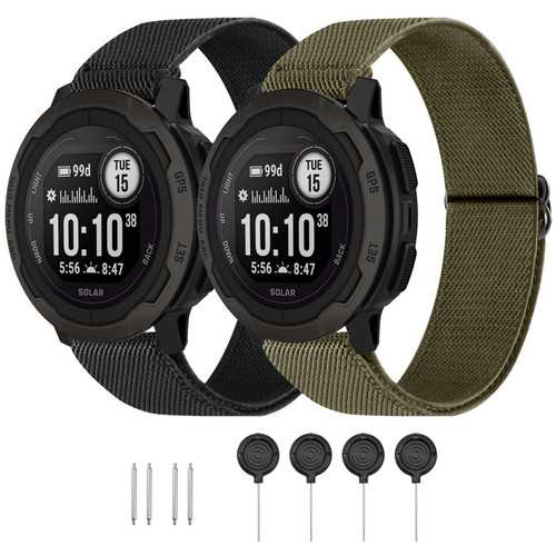 HQzon 22mm Elastic Nylon Band Compatible with Garmin Instinct 1/2/3 45mm Solar,Soft Breathable Sport Replacement Strap for Fenix 8 47mm/Instinct Esports/Tactical(2 pack)