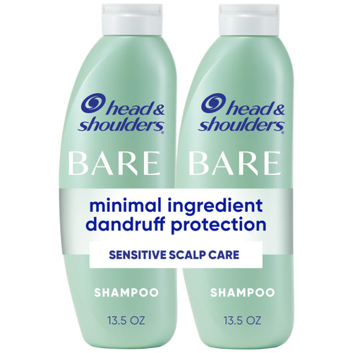 Head & Shoulders Anti-Dandruff Shampoo, BARE Sensitive Scalp Care Twin Pack, with 1% Pyrithione Zinc, Fragrance-Free, Free of Sulfates, Silicones, Gentle, 13.5 Fl Oz Each