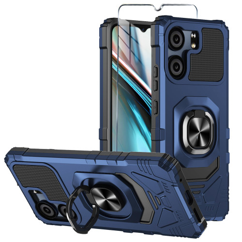 Mocotto for BLU View 5 Case with Tempered Glass Screen Protector,Military Grade Heavy Duty Shockproof Protective Cover,with Ring Kickstand for BLU View 5 (Blue)