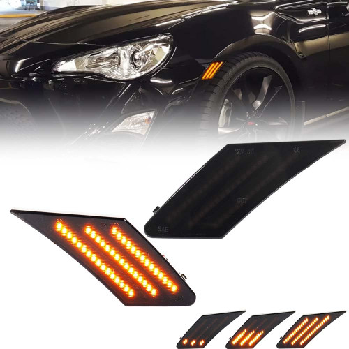 VANKUB Sequential LED Side Marker Lights for 2013-2016 Scion FR-S, 2013-2021 Suba-ru BRZ, 2017-2021 Toyo-ta 86, Smoked Lens Side Bumper Marker Lights, Scion Front Amber LED Turn Signal Lamps, 2 PCS