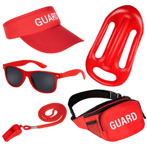 ZIZWO 5 PCS Guard Costume Set Lifeguard Accessories Include Guard Hat Inflatable Float Sunglasses Guard Fanny Pack Whistle with Lanyard for Adult Kids Beach Party Dress Up