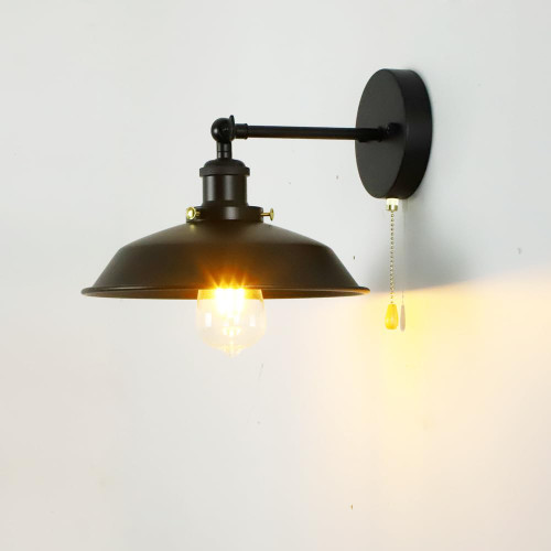 Bagkcopp Industrial Black Wall Sconces Light with Pull Chain Switch,Wall Mount Light Lamp for Kitchen Bathroom Bedroom Vanity Hallway Dining Room (Black-26cm)