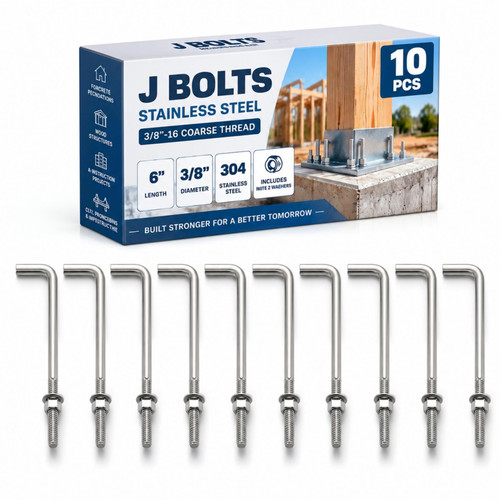 Yaocom 10 Pcs Anchor Bolts 3/8‑16 x 6'' 304 Stainless Steel