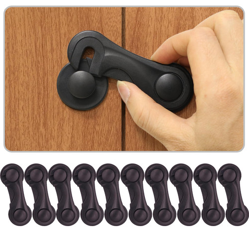 Cabinet Locks Baby Proofing, Childproof Cabinet Locks 10 Pack with Adhesive for Protecting Kids and Toddlers, Child Safety Lock for Drawer Cupboards Closet and Pantry Door (Black)