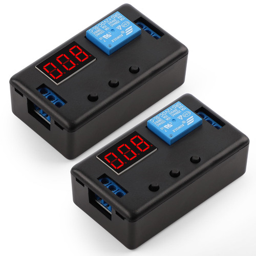 DROK 12V Timer Relay 2pcs, LED Display 4-Mode On-Off Automotive Time Delay Relay, Electric Delay Timer Switch 0.1s to 999min